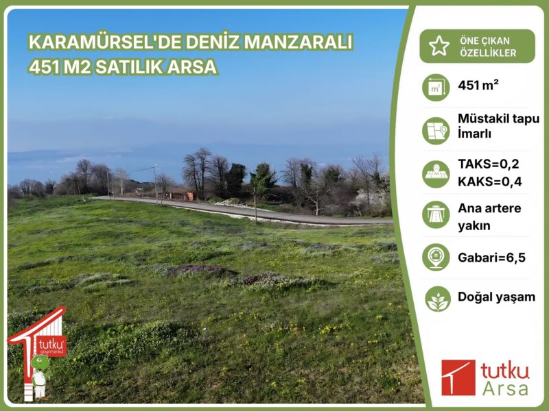 KARAMÜRSEL’DE DENİZ MANZARALI 451 M2 SATILIK ARSA